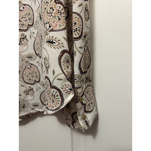 LOFT Floral Blouson Long Sleeve Blouse Top Pink Cream Square Neck Size Small - Picture 7 of 15